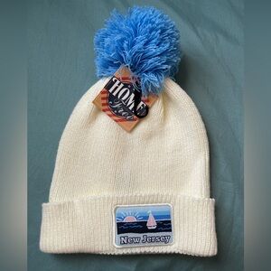 New Jersey HOME FREE Unisex Winter Beanie Knit Hat Blue Pom White One Size NWT